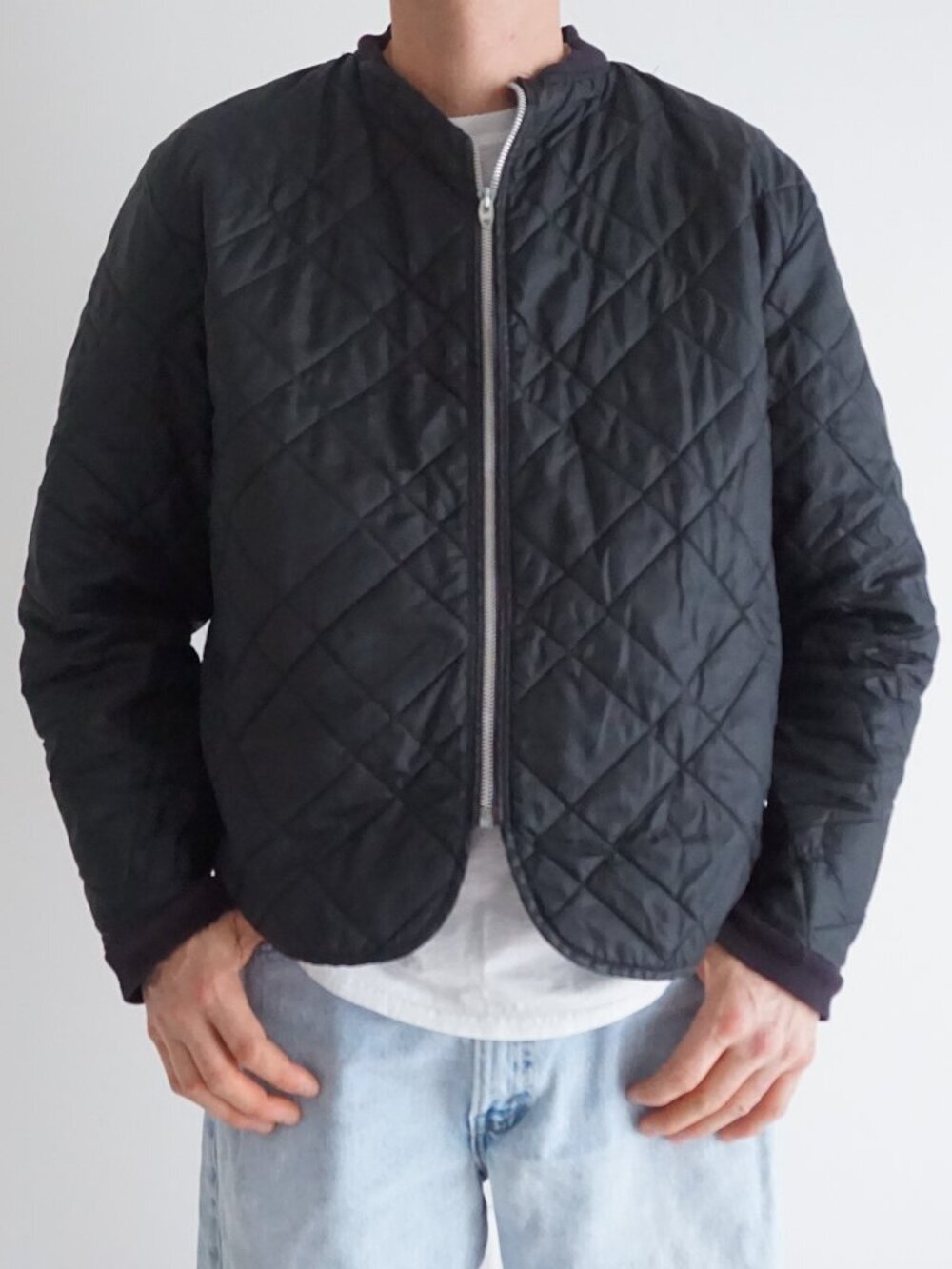 Vintage Military Black Diamond Quilt Liner Zip Front Insulated Field Jacket L